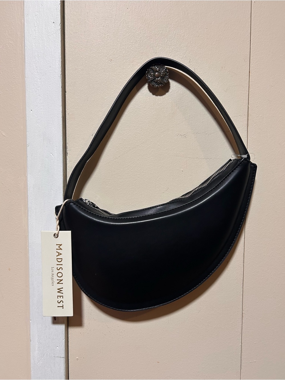 Madison West Black Asymmetrical Crescent Shoulder Bag